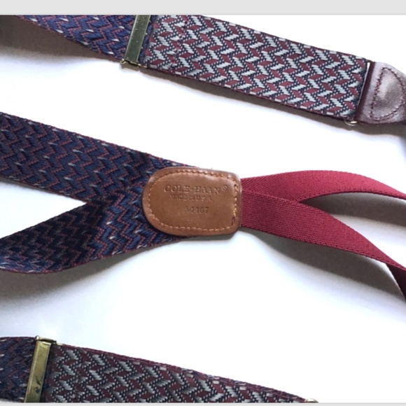 Cole Haan suspenders braces, Burgundy fabric, brass tabs England 🏴󠁧󠁢󠁥󠁮󠁧󠁿 - Picture 5 of 6